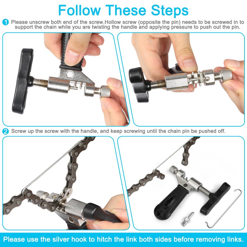 A AKRAF Bike Chain Repair Tool kit - Bicycle Chain Breaker Tool, Master Link Pliers, Chain Wear Checker for 7-11 and Single Speed Chains (Silver) - Image 5